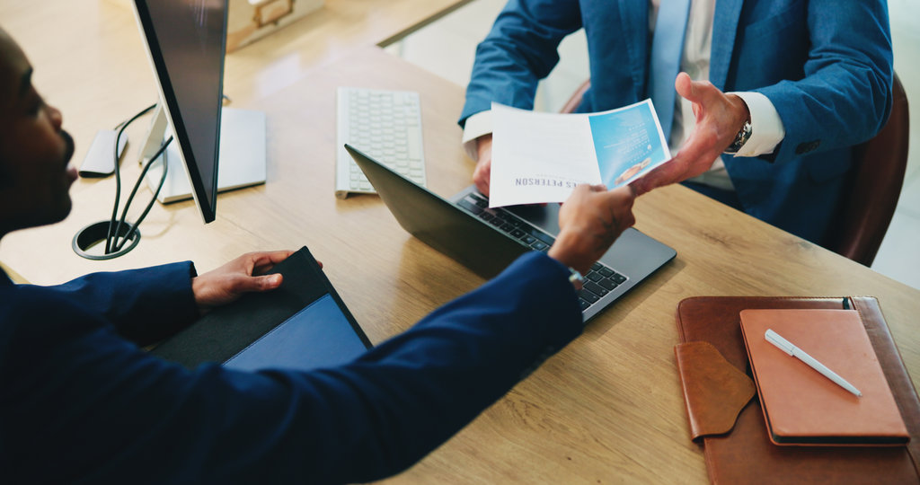 People, hands and resume with interview in office for recruitment process, job hiring and internal vacancy. Above, HR, manager and candidate with CV for performance review and promotion opportunity.